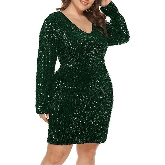 💚 Plus Size Sequin Sparkly Glitter Stretchy Long Sleeve Party Mini Dress XL NEW - Picture 12 of 16